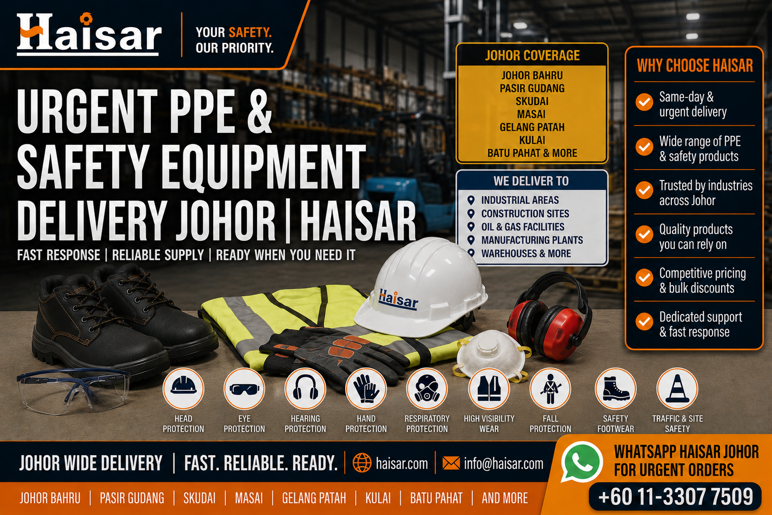 Urgent PPE & Safety Equipment Delivery Johor | Haisar