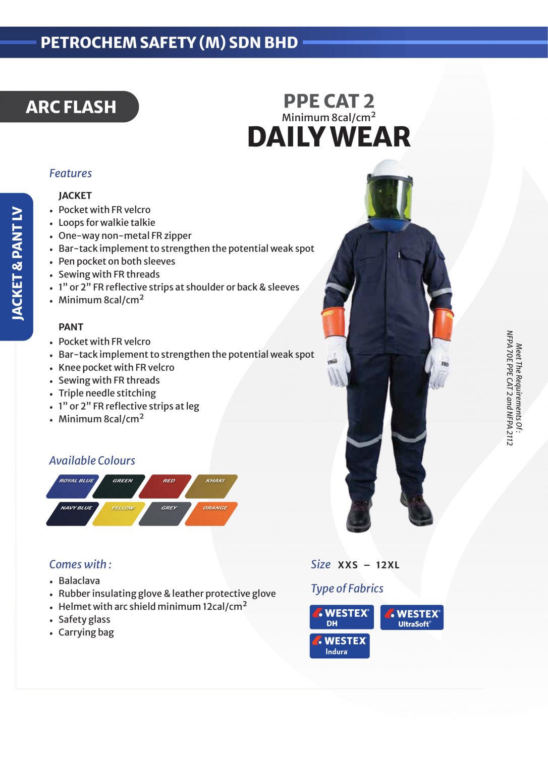 Low voltage arc flash jacket and pants two piece suit for switchboard operation