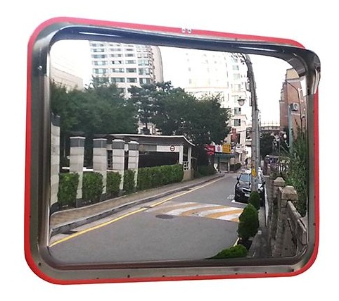 Outdoor rectangular convex mirror with pole bracket for warehouse blind corners